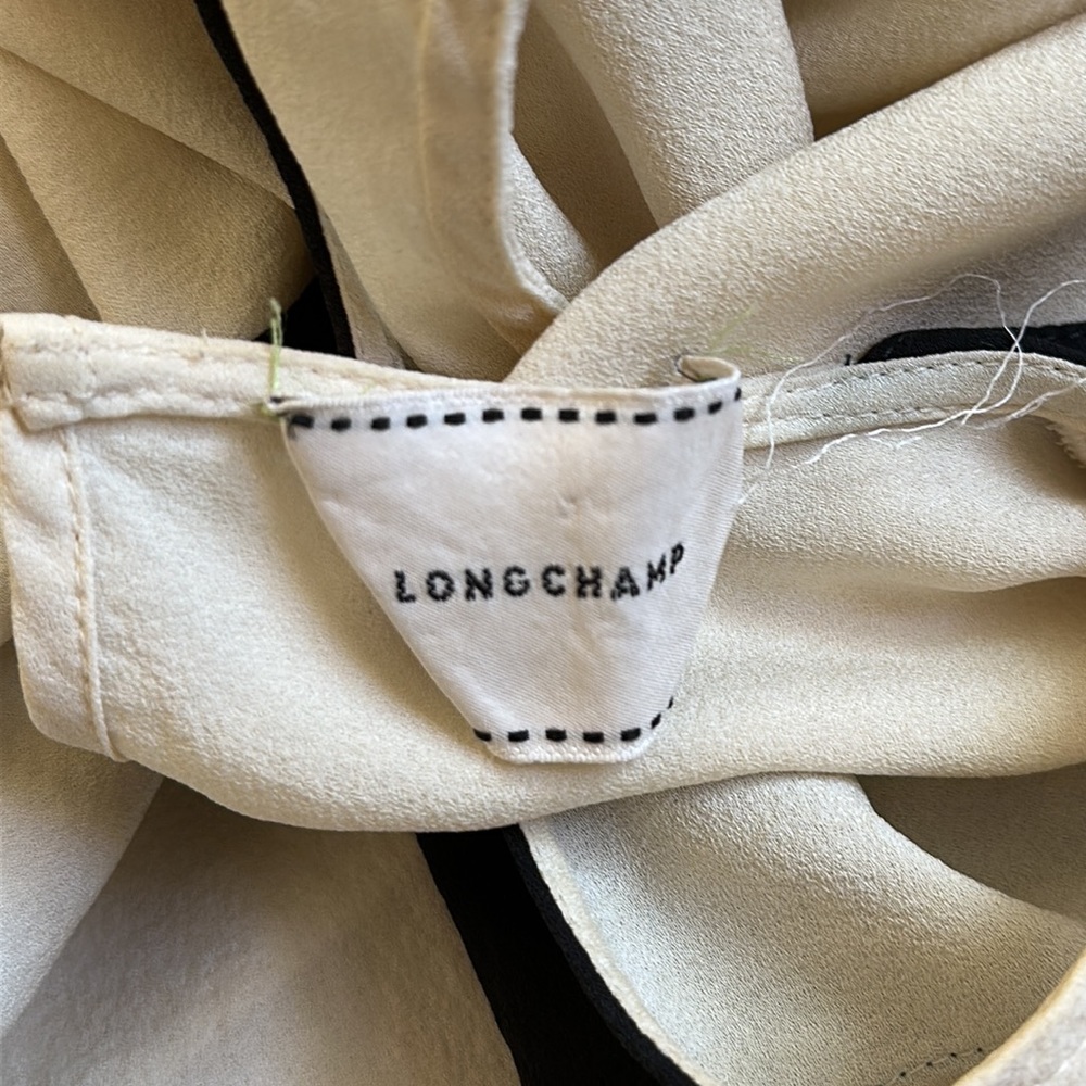 New Longchamp silk equestrian military epaulette color-block minimalist blouse - Picture 9 of 11
